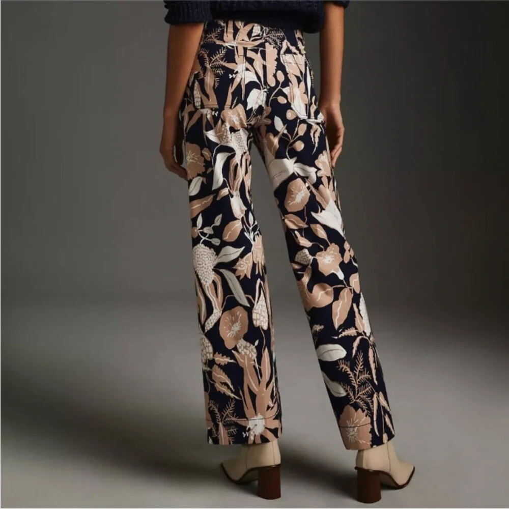Anthropologie Maeve Colette Jo Faulkner Wide-Leg Cropped Floral Navy Pant 27 - Picture 2 of 11